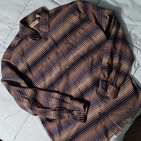 Ruff Hewn Brown & Blue Striped Double Pocketed LS Button-down Men's XL. Like New - Picture 1 of 5